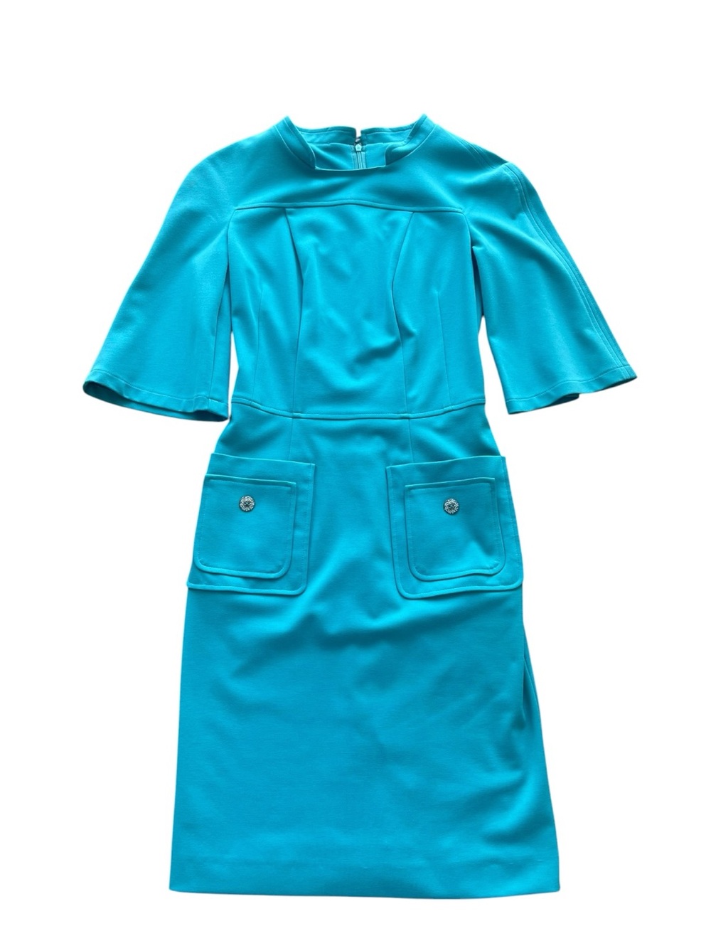 Sleek Turquoise Midi Dress with Flared Sleeves Size 34 - Picture 4 of 15